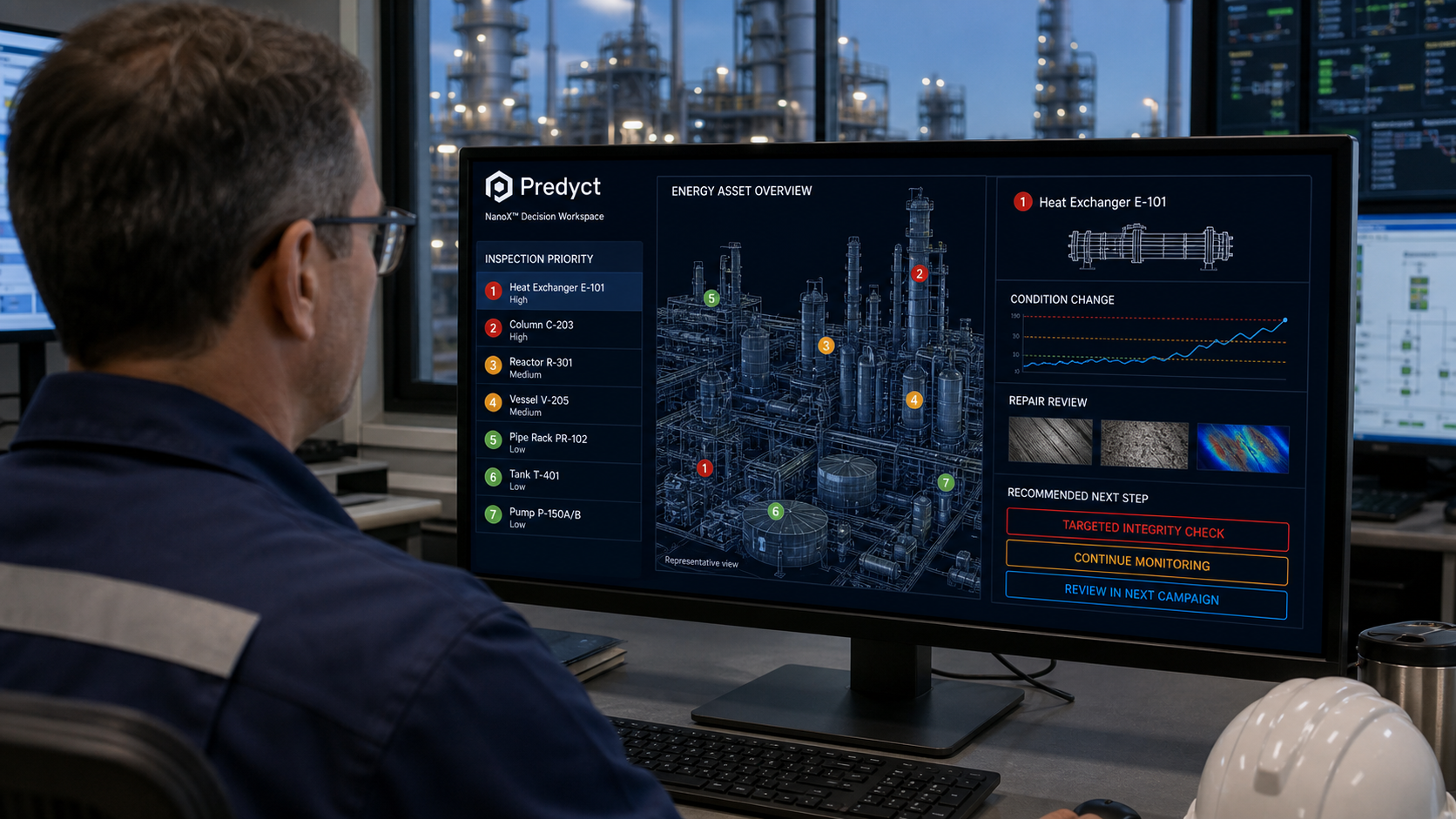 Representative NanoX energy asset decision workspace used by an integrity engineer
